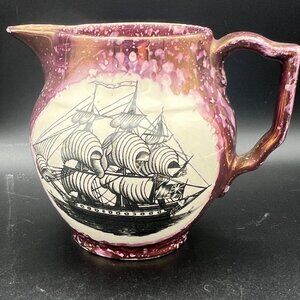 Vtg 1930s Burgundy/Pink Sailing Ship Sunderland Lusterware Pottery Creamer